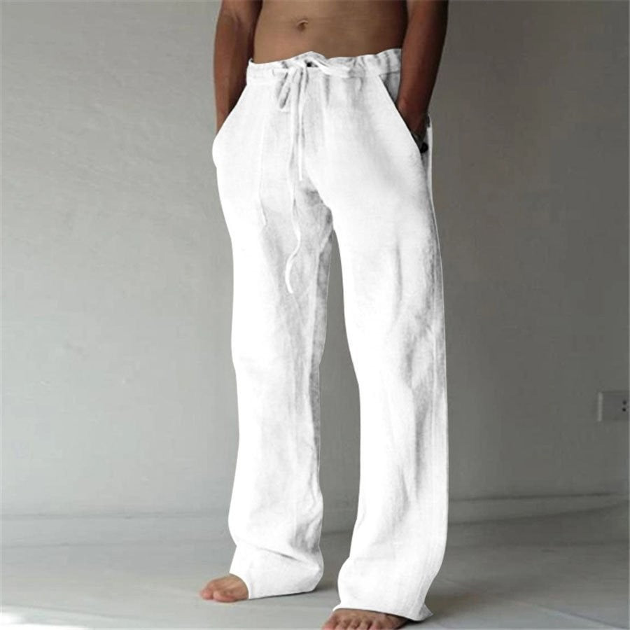 Men's Linen Wide Leg Trousers – Floral Print, Flowy Summer Trousers