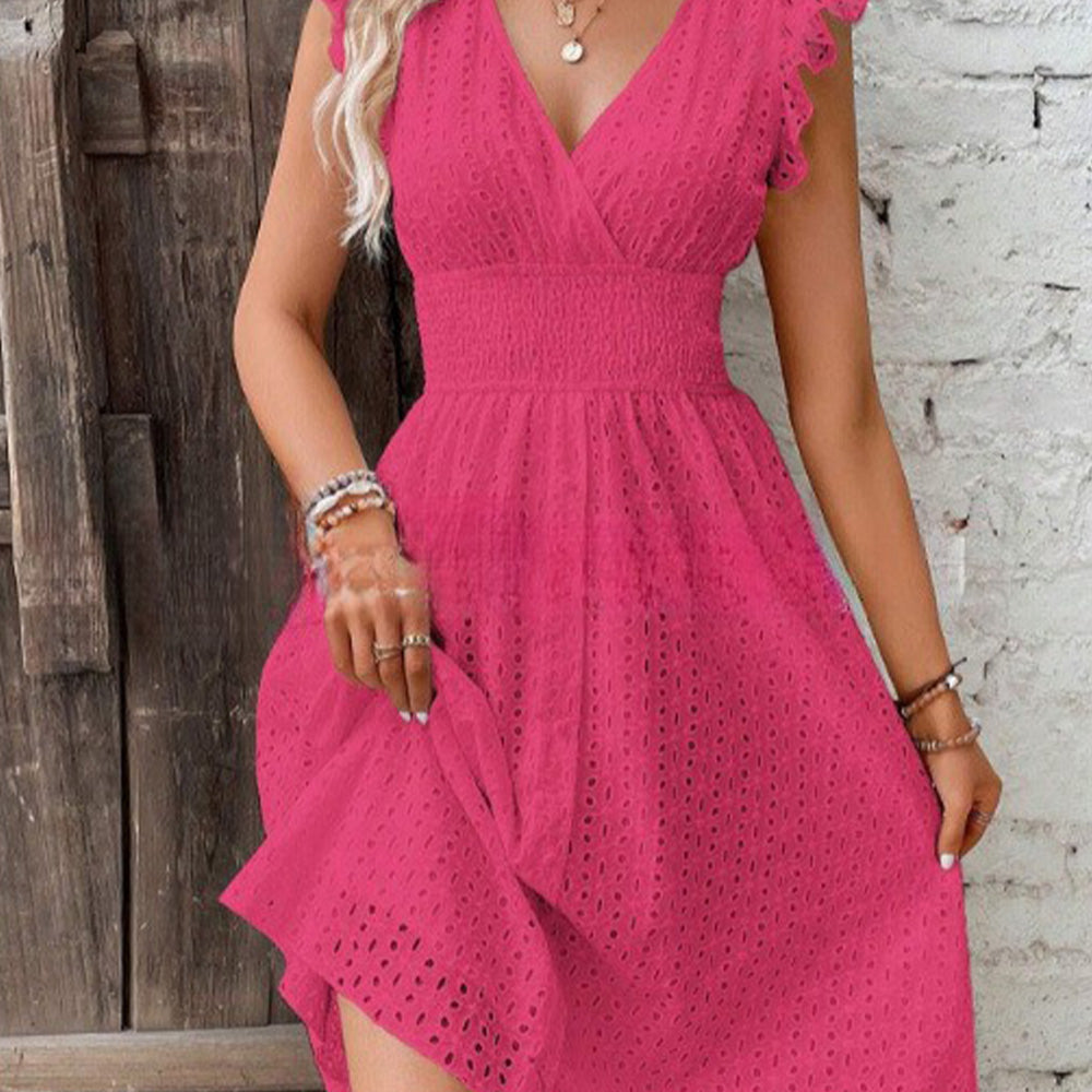 Ruffle Sleeve Eyelet A-Line Mini Dress – Summer Casual Chic