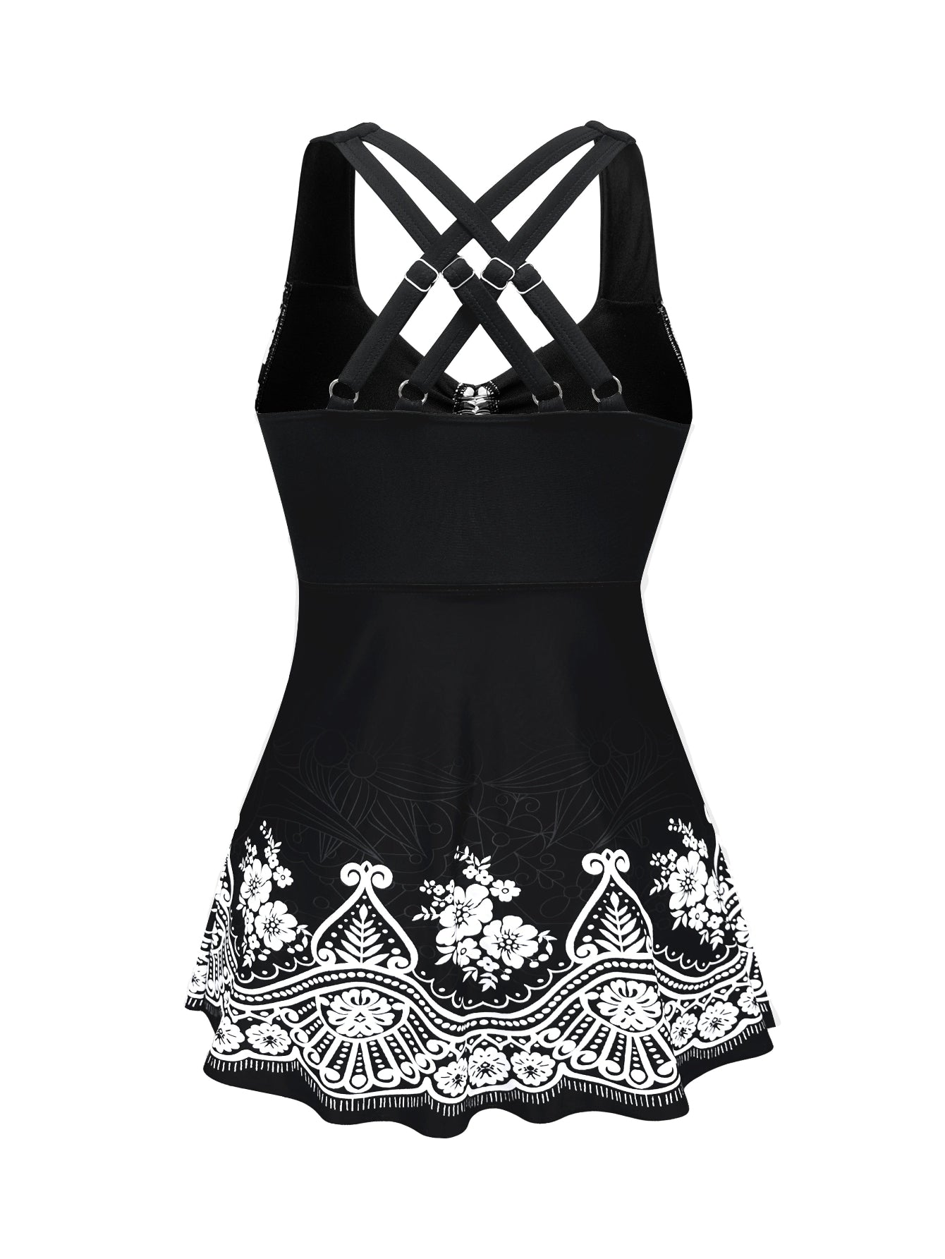 Black & White Printed Swimdress with Shorts – Flattering Silhouette 2-Piece Set