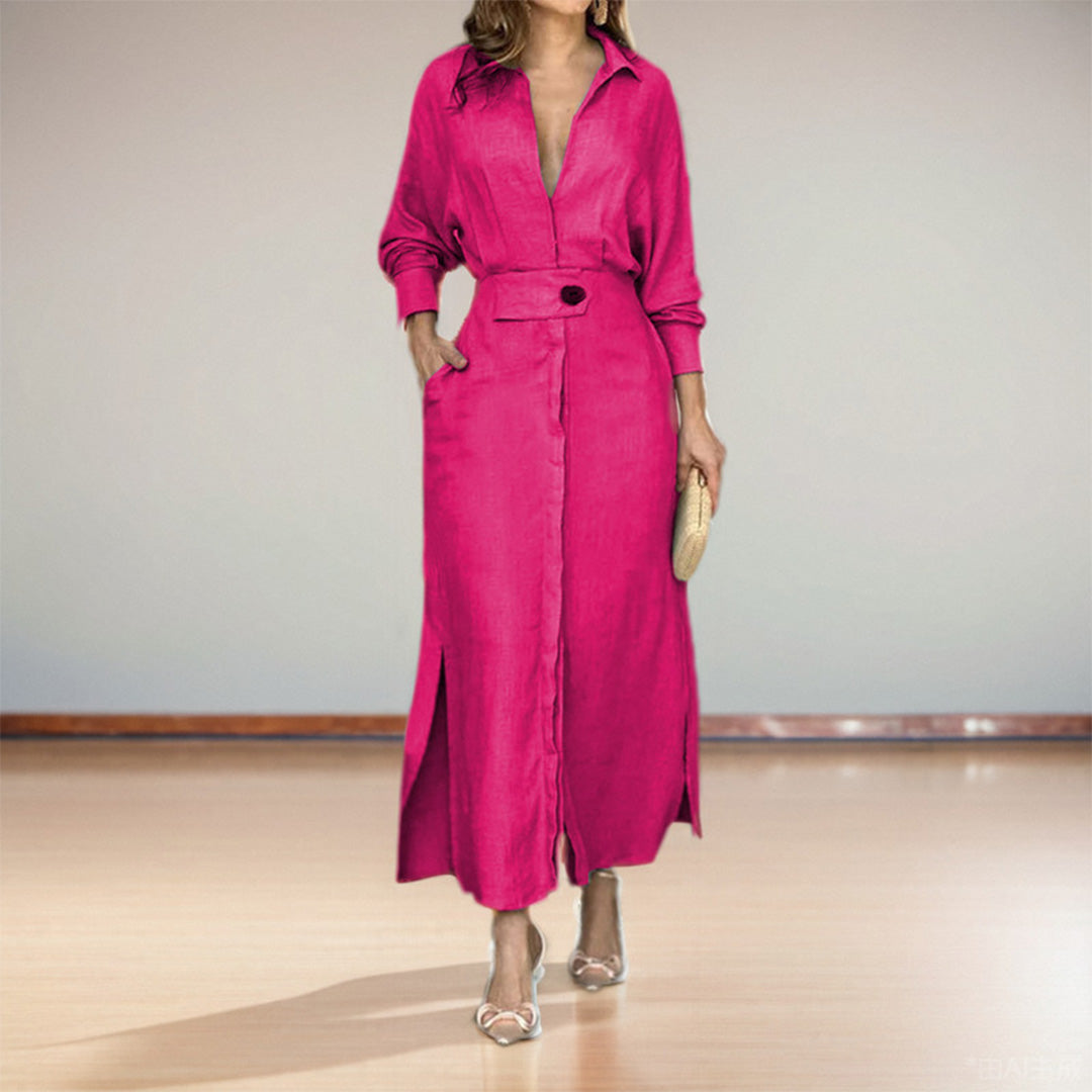 Belted Long Sleeve Button-Front Shirt Dress – Effortless Everyday Style