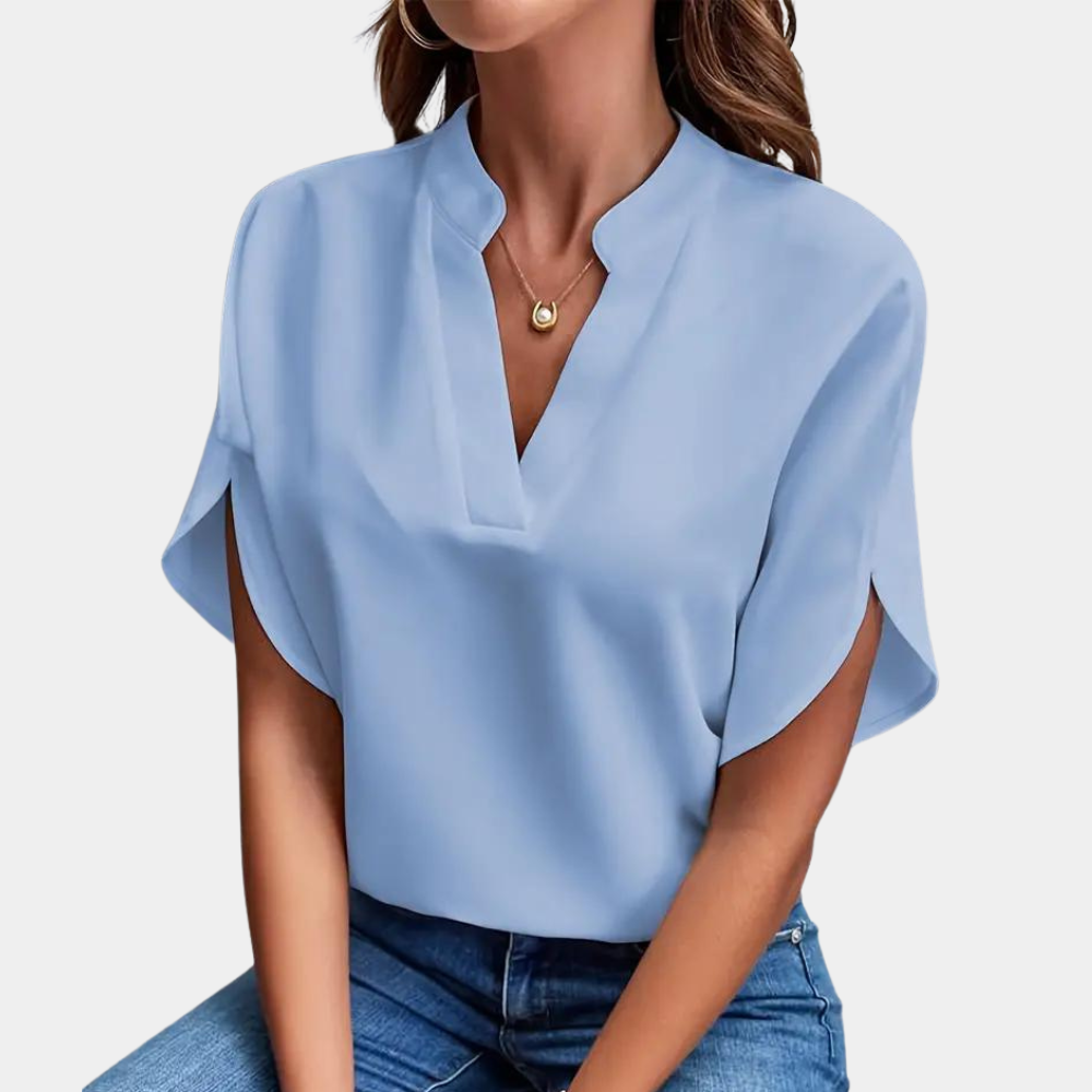Short-Sleeve V-Neck Blouse - Relaxed Fit Lightweight Top
