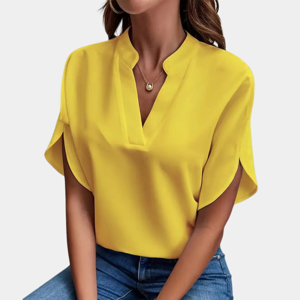 Short-Sleeve V-Neck Blouse - Relaxed Fit Lightweight Top