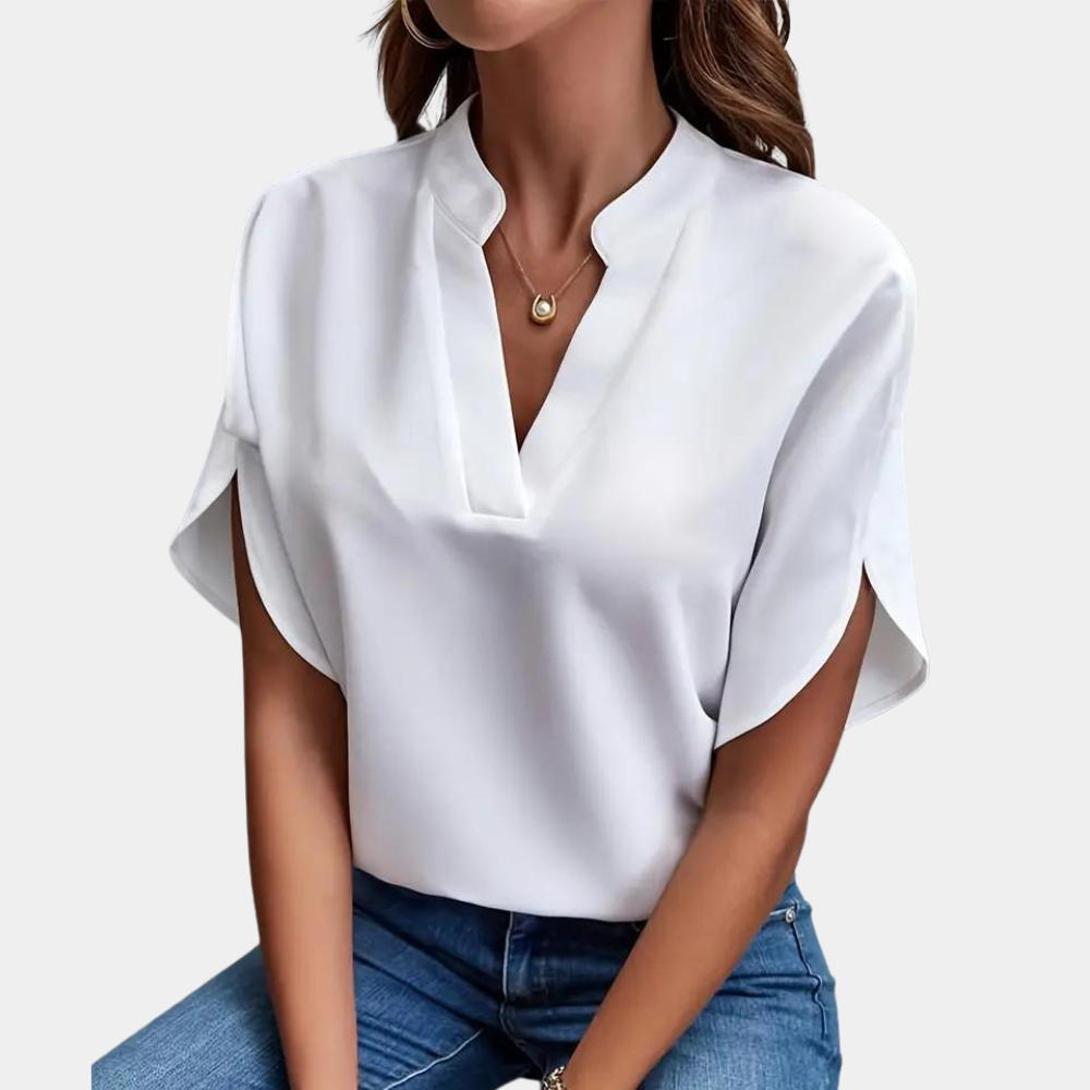 Short-Sleeve V-Neck Blouse - Relaxed Fit Lightweight Top