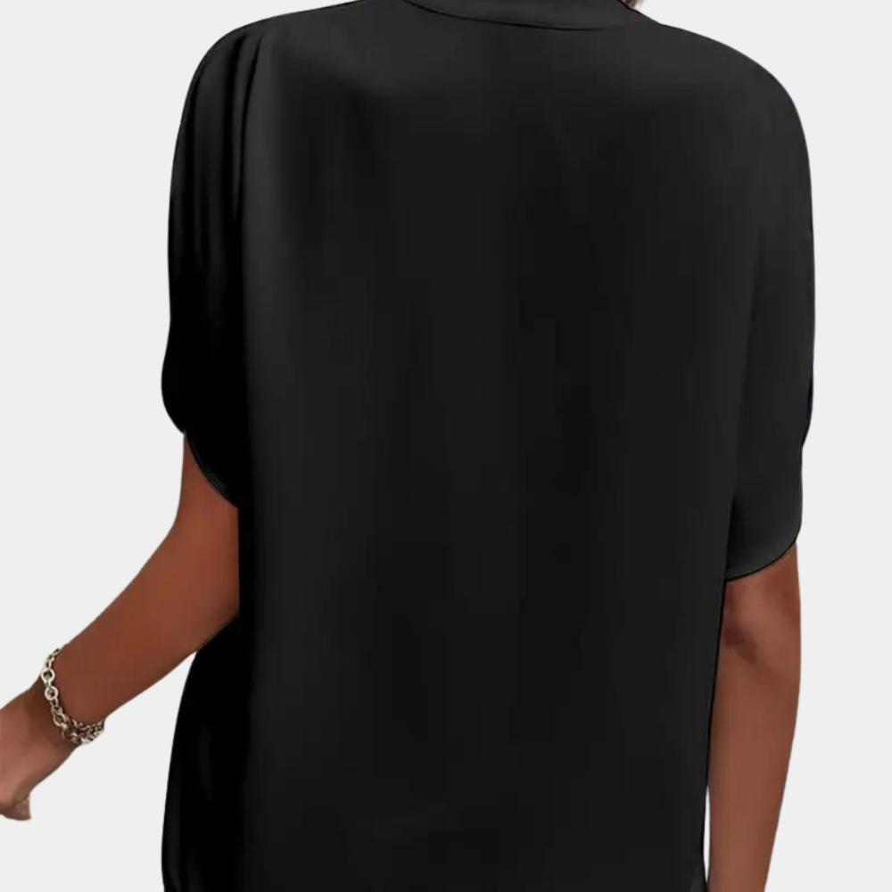 Short-Sleeve V-Neck Blouse - Relaxed Fit Lightweight Top