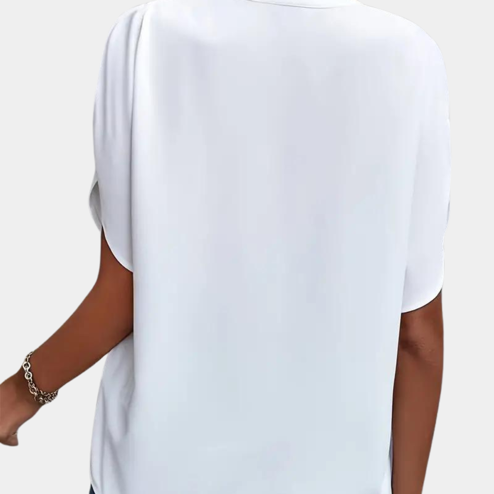 Short-Sleeve V-Neck Blouse - Relaxed Fit Lightweight Top