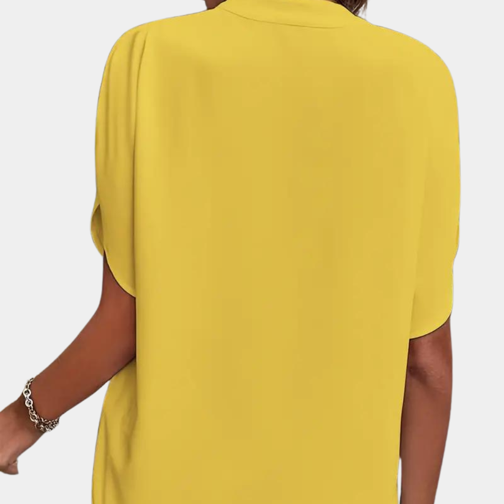 Short-Sleeve V-Neck Blouse - Relaxed Fit Lightweight Top