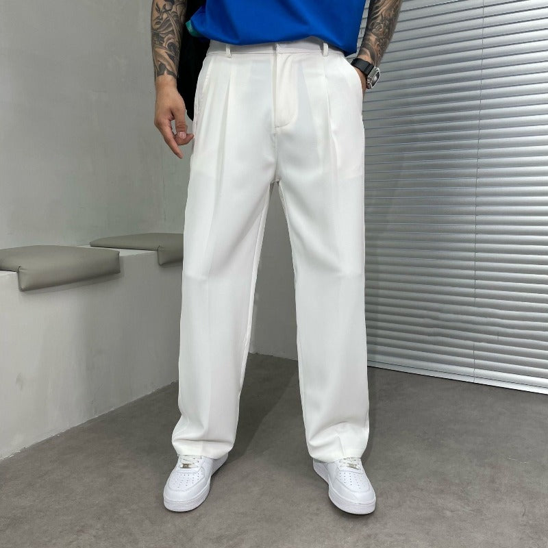 Men's Wide-Leg Trousers – Pleated Design, Relaxed Fit Smart Casual