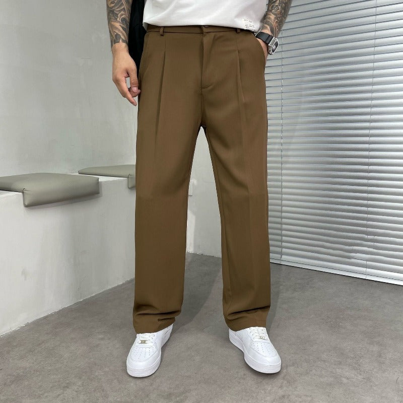 Men's Wide-Leg Trousers – Pleated Design, Relaxed Fit Smart Casual