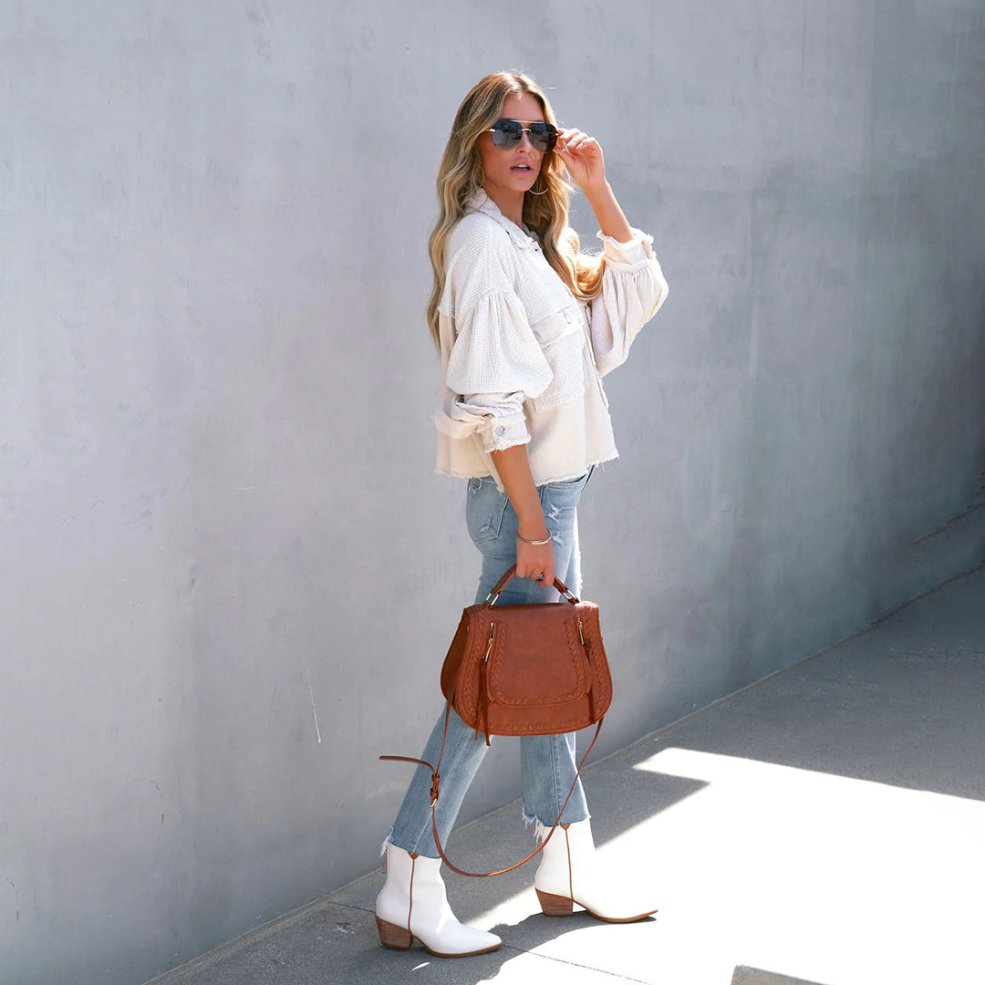 Women's Shacket – Colour Block, Cropped Casual Utility