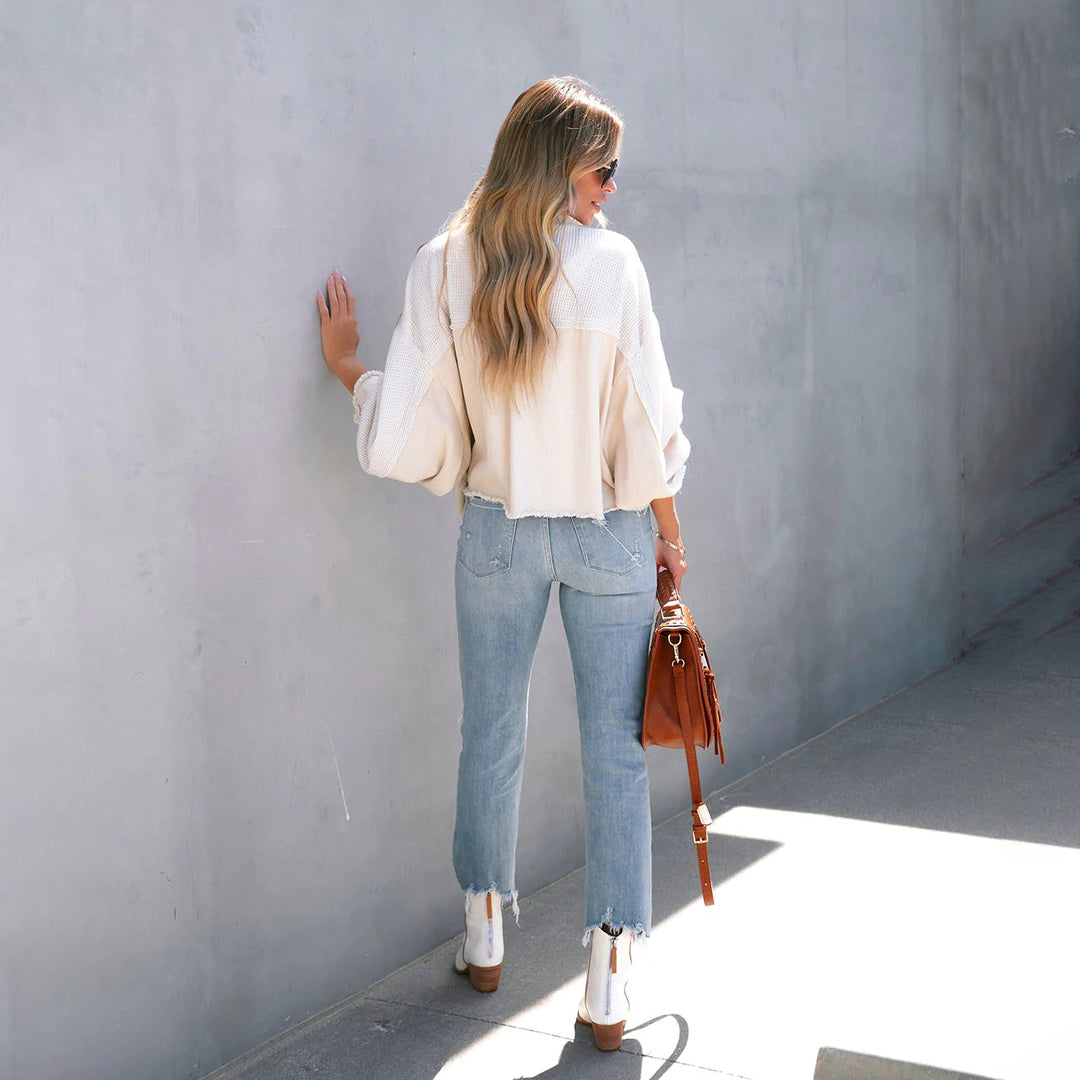Women's Shacket – Colour Block, Cropped Casual Utility
