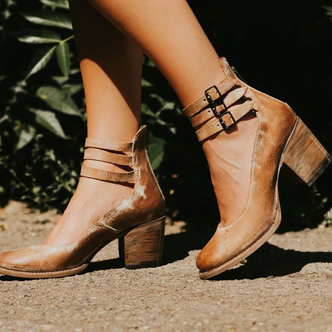 Women's Block Heel Shoes – Multi-Strap Buckle, Vintage Style Day to Night Heels