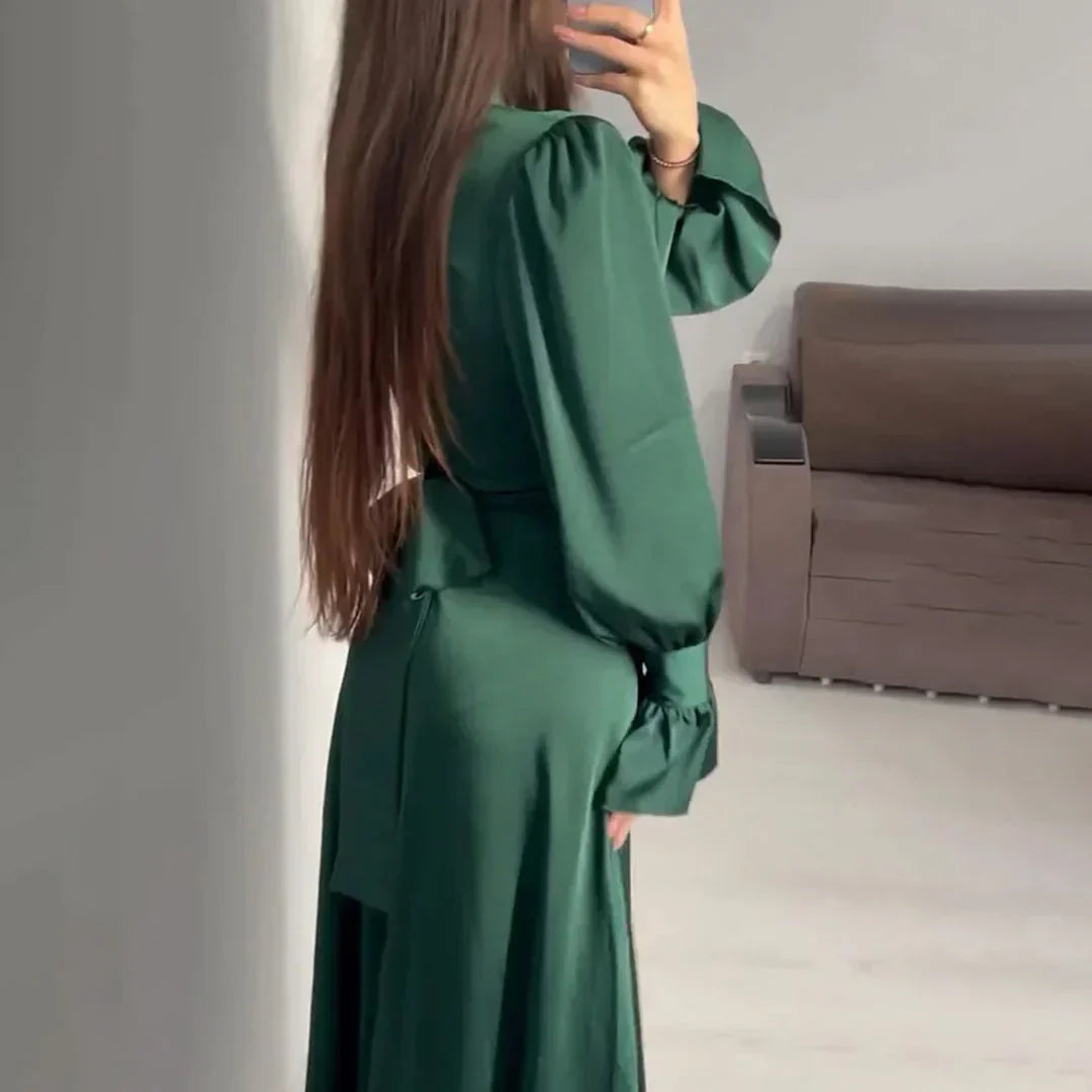 Women's Maxi Dress – High Neck & Balloon Sleeve, Elegant Occasionwear