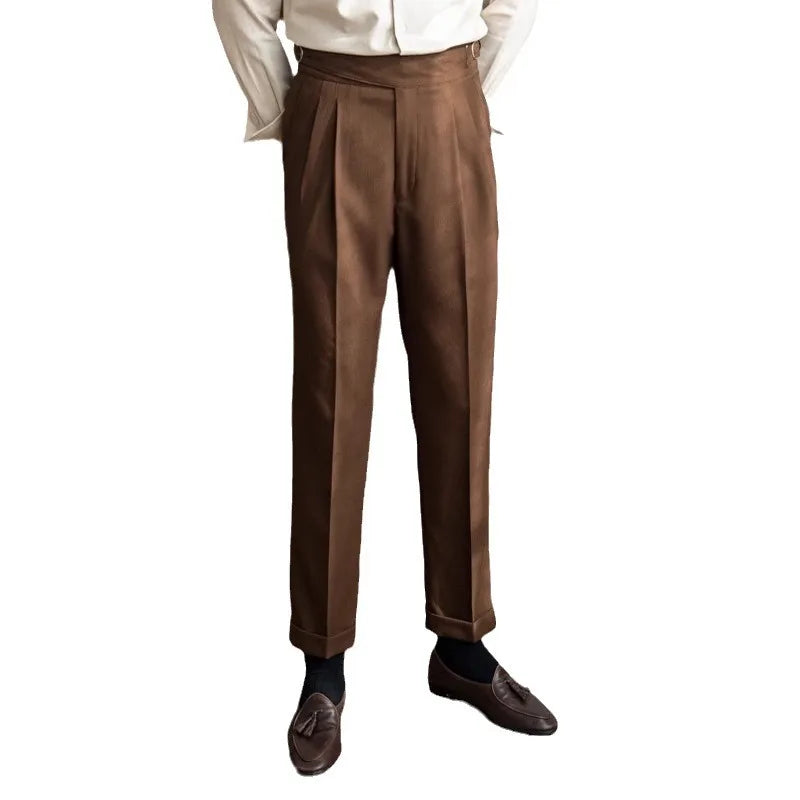 Men's Tailored Trousers – Double Pleated, High-Waist Smart Formal Wear