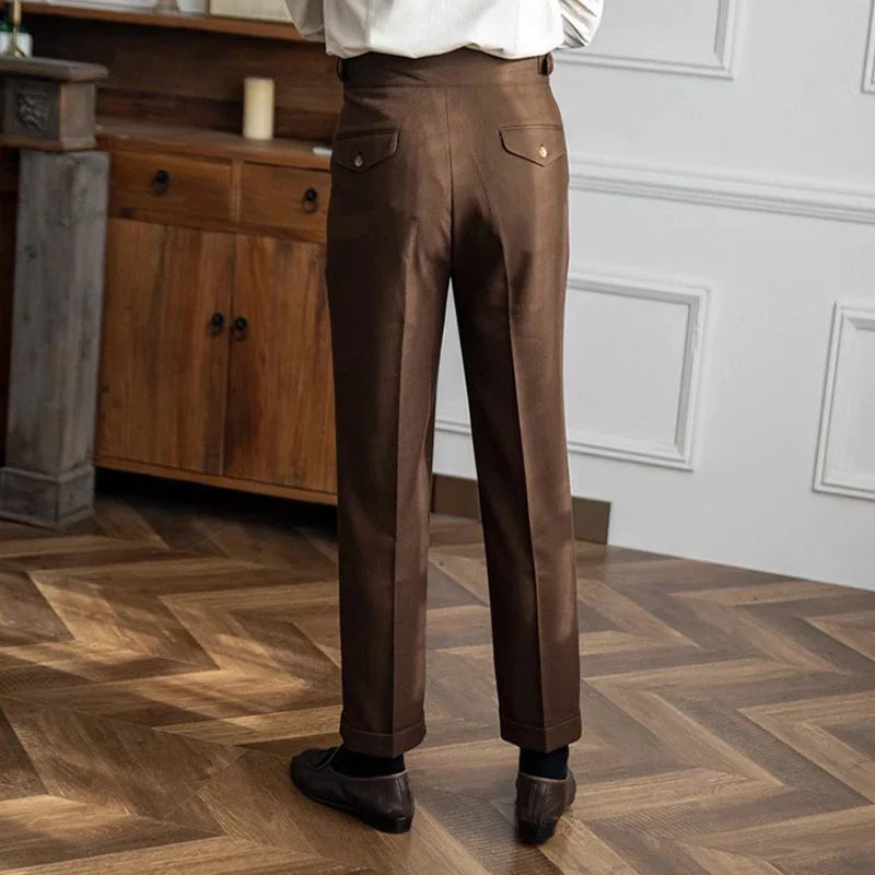 Men's Tailored Trousers – Double Pleated, High-Waist Smart Formal Wear