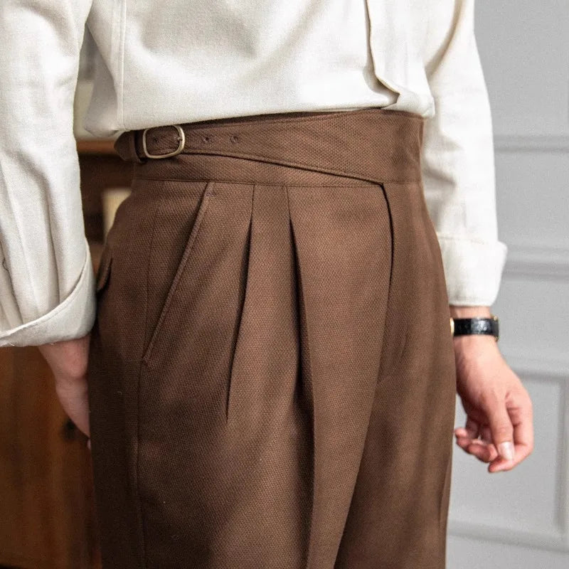 Men's Tailored Trousers – Double Pleated, High-Waist Smart Formal Wear