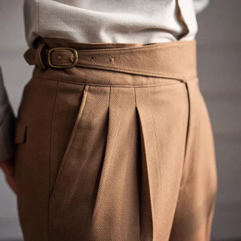 Men's Tailored Trousers – Double Pleated, High-Waist Smart Formal Wear