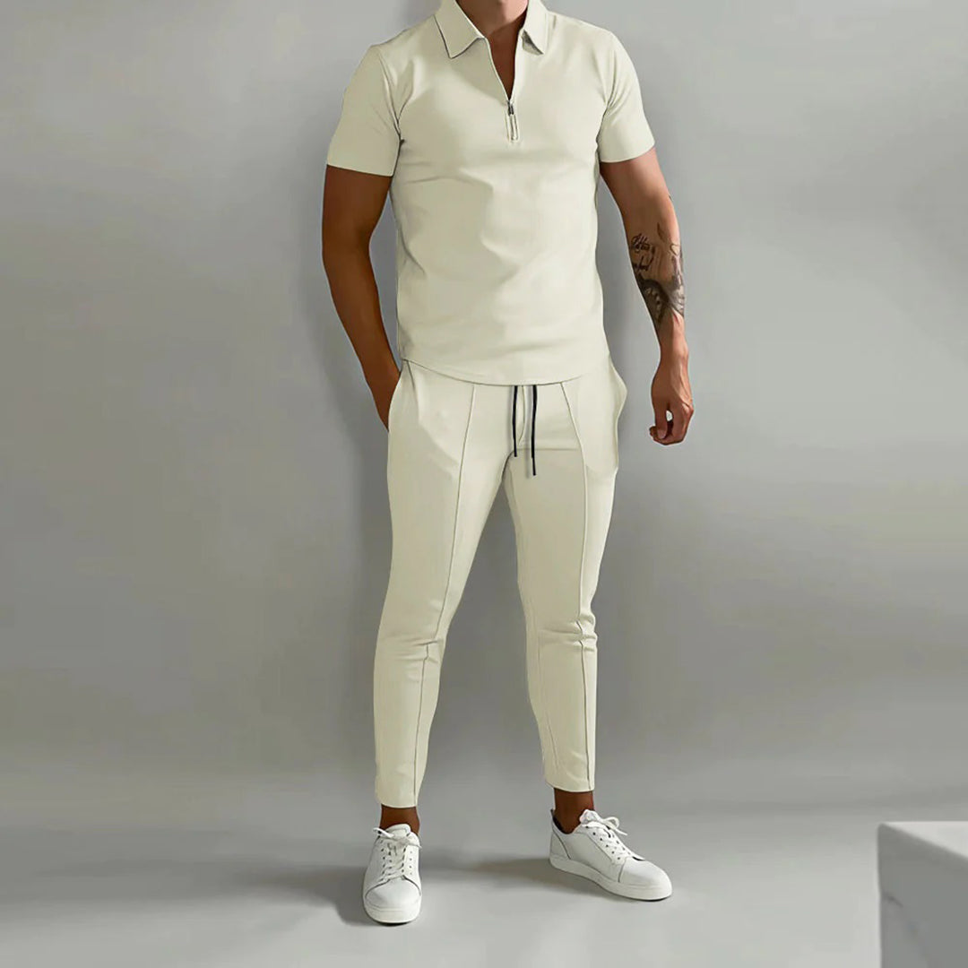 Men's Tracksuit – Zip Neck Polo, Slim Fit Summer Co-ord