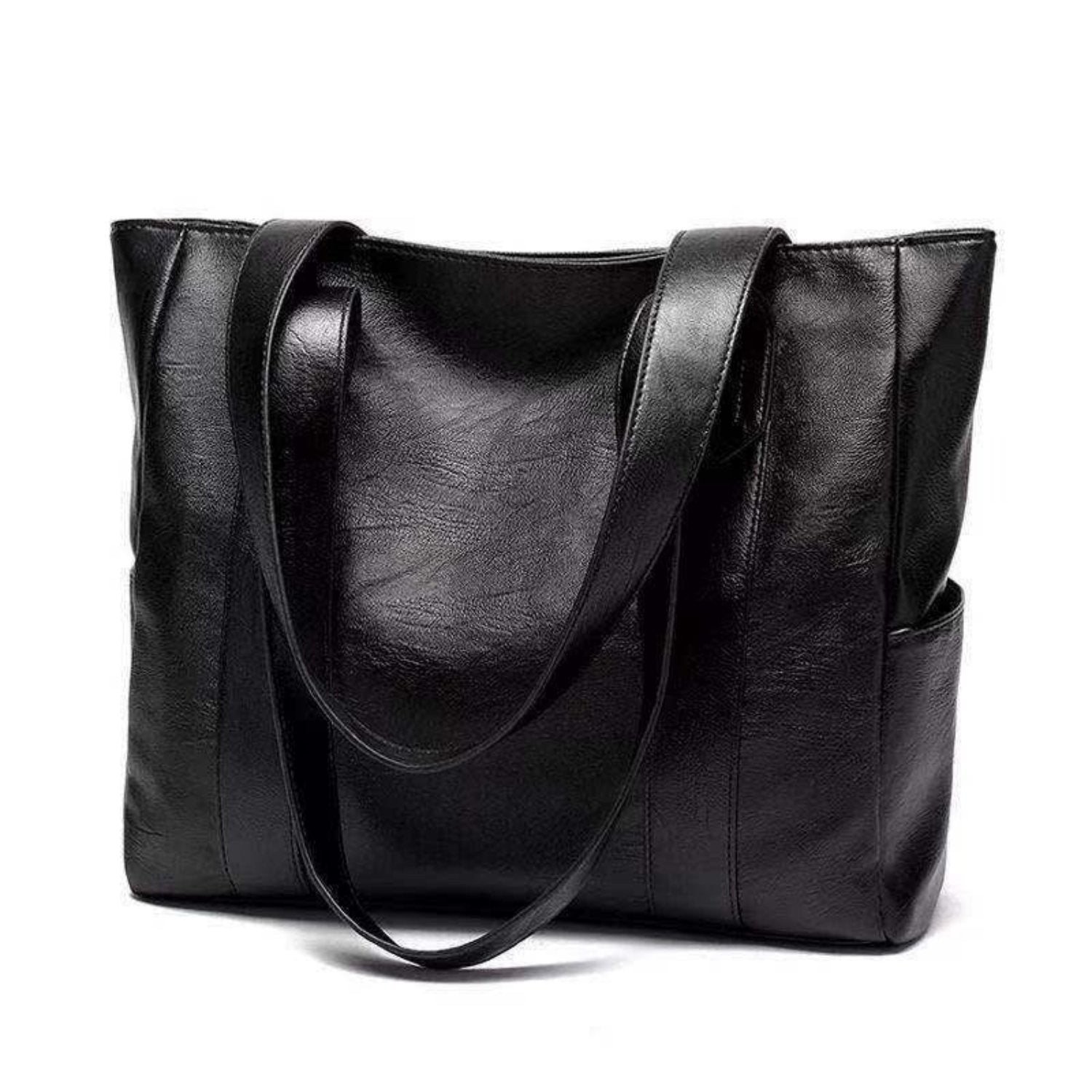 Women's Leather Tote Bag with Side Pockets