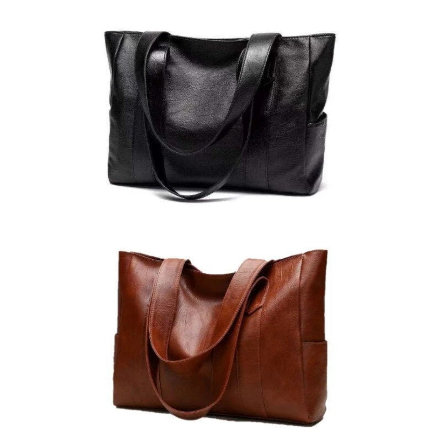 Women's Leather Tote Bag with Side Pockets