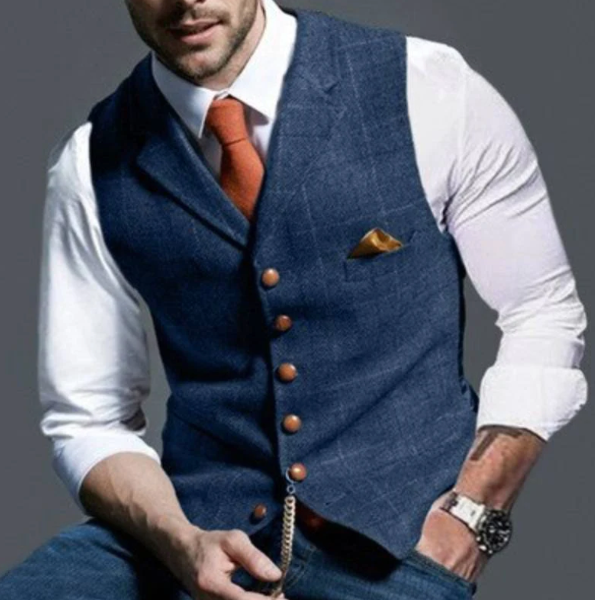 Men's Tweed Waistcoat – Notch Lapel, Tailored Fit Smart Casual Wear