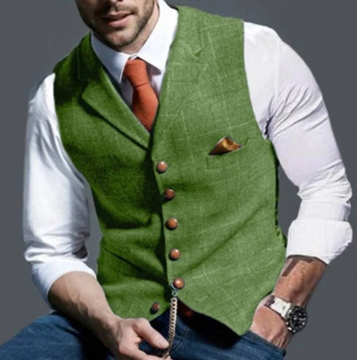 Men's Tweed Waistcoat – Notch Lapel, Tailored Fit Smart Casual Wear
