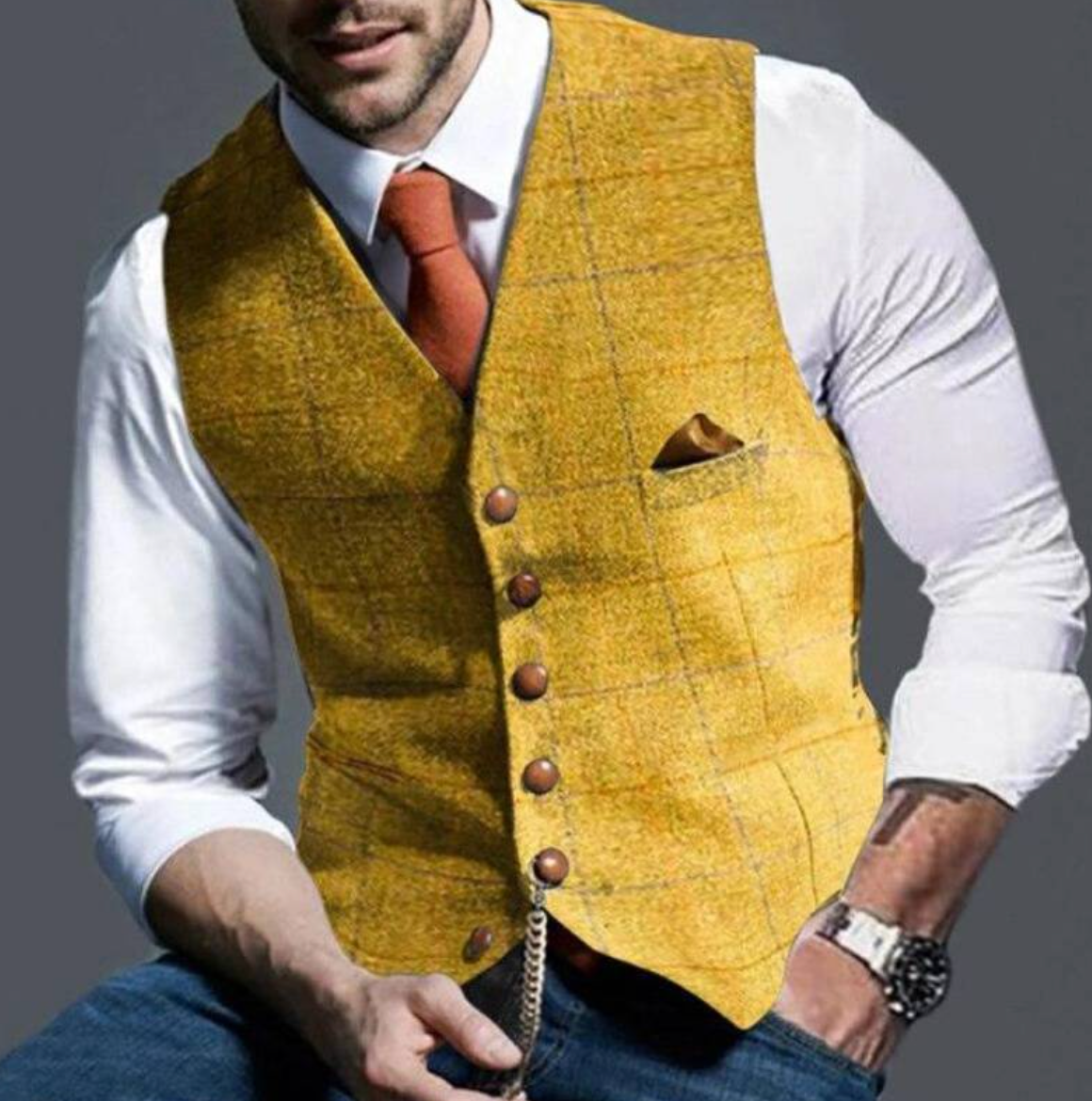 Men's Tweed Waistcoat – Notch Lapel, Tailored Fit Smart Casual Wear