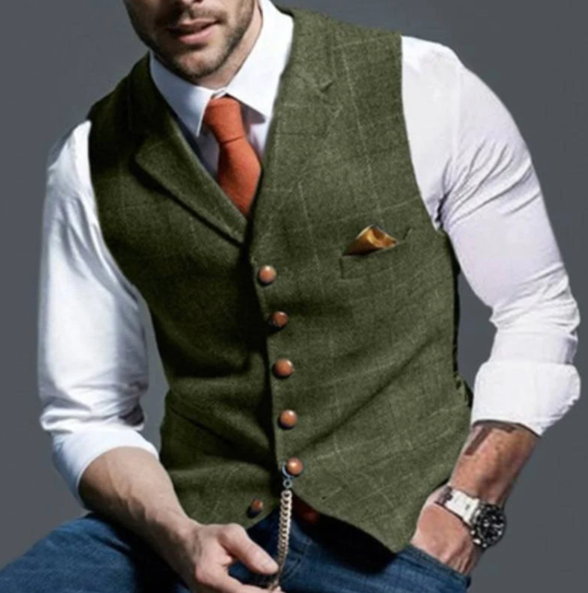 Men's Tweed Waistcoat – Notch Lapel, Tailored Fit Smart Casual Wear