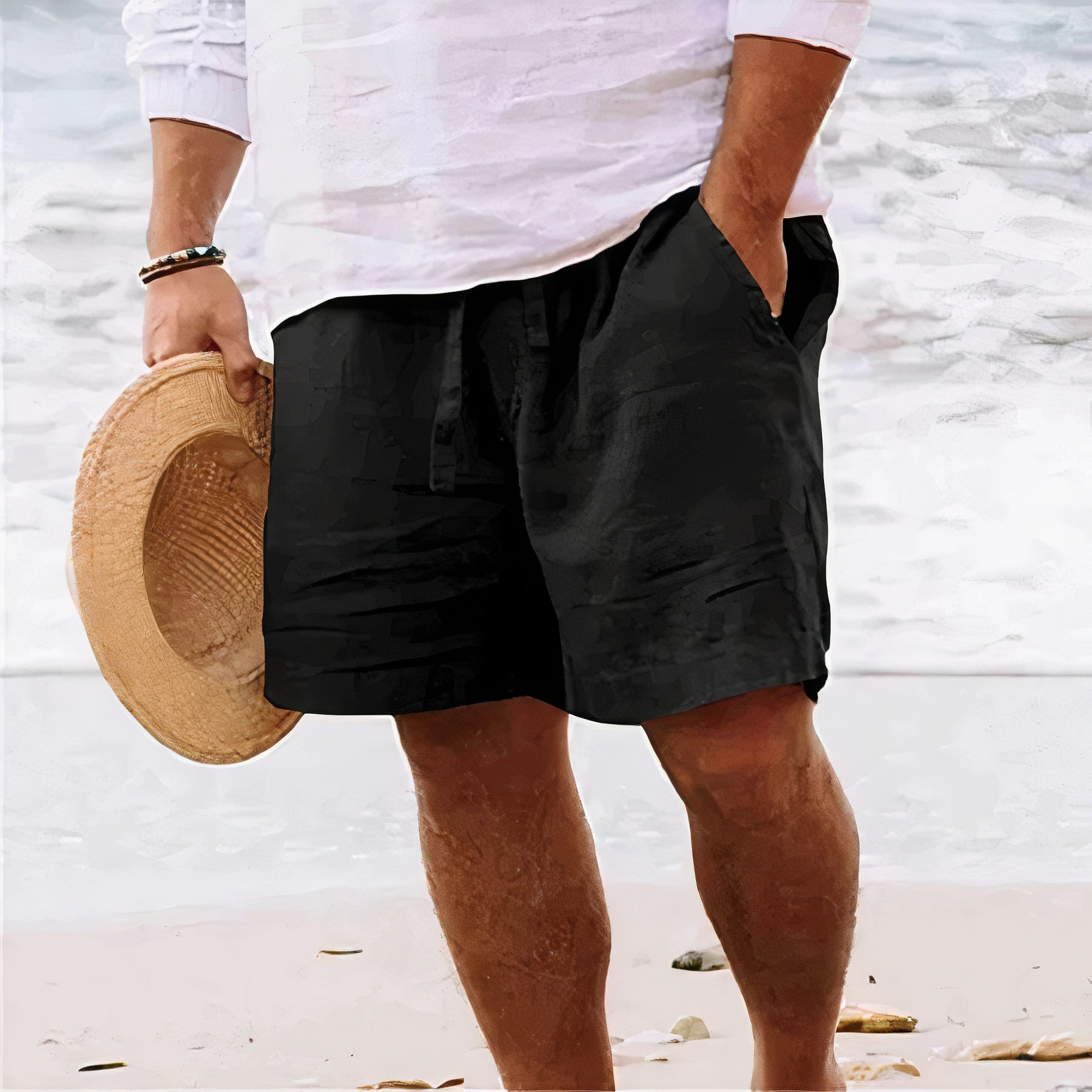 Men's Linen-Look Shorts – Drawstring Waist, Relaxed Fit Holiday Wear