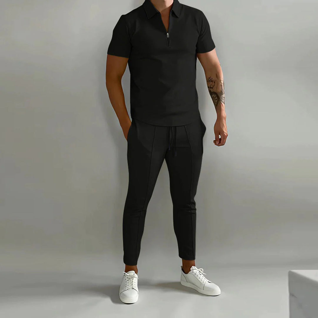 Men's Tracksuit – Zip Neck Polo, Slim Fit Summer Co-ord