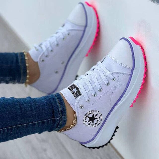 Women's Platform Trainers – Chunky Sole, Comfy Lace Up Casual Plimsolls