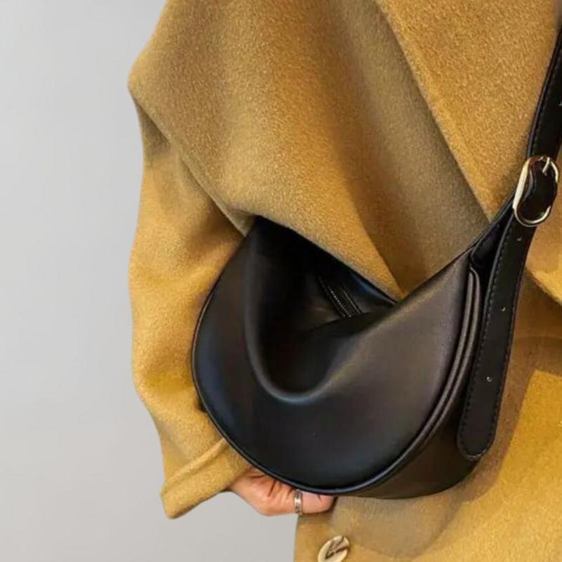 Minimalist Crescent Shoulder Bag – Faux Leather Crossbody in Neutral Tones