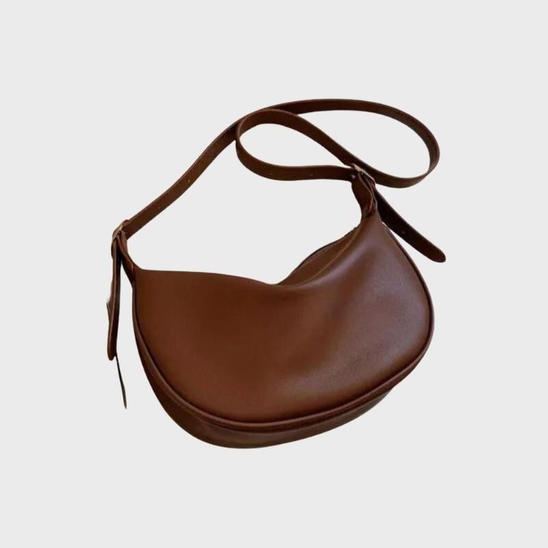 Minimalist Crescent Shoulder Bag – Faux Leather Crossbody in Neutral Tones