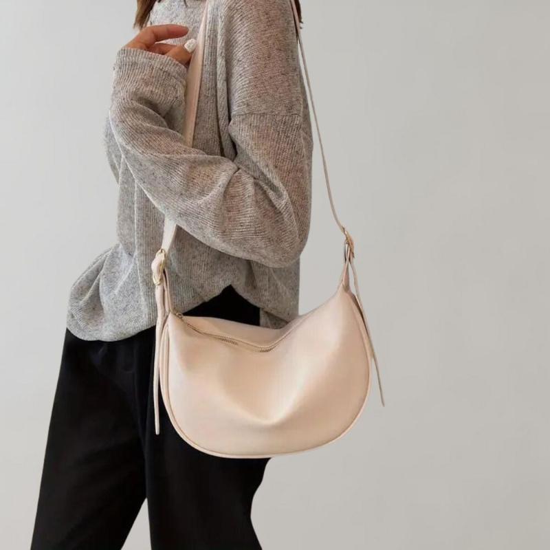 Minimalist Crescent Shoulder Bag – Faux Leather Crossbody in Neutral Tones