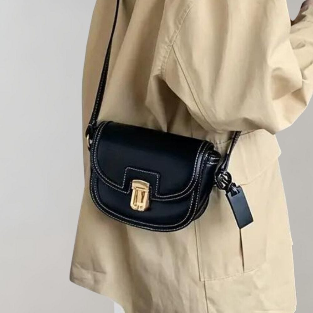 Vintage-Inspired Mini Crossbody Bag – Structured Saddle Design with Lock Closure