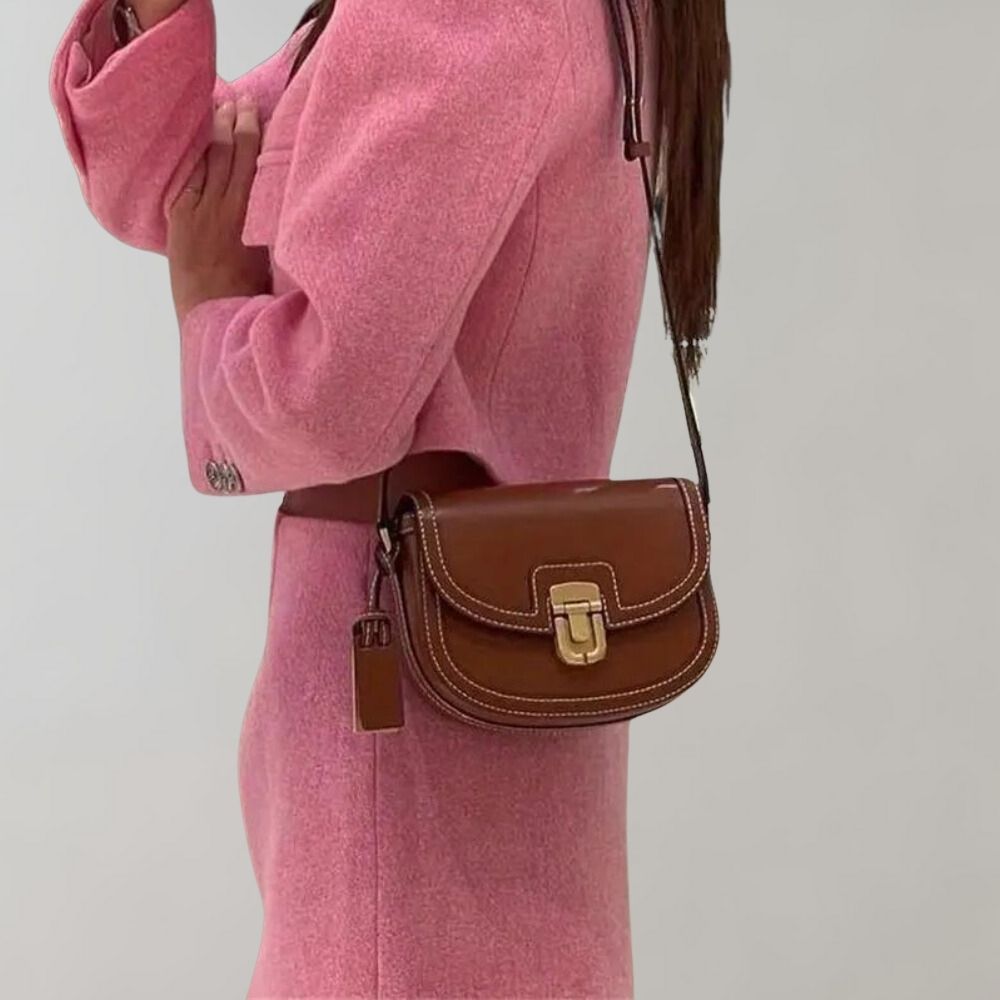 Vintage-Inspired Mini Crossbody Bag – Structured Saddle Design with Lock Closure