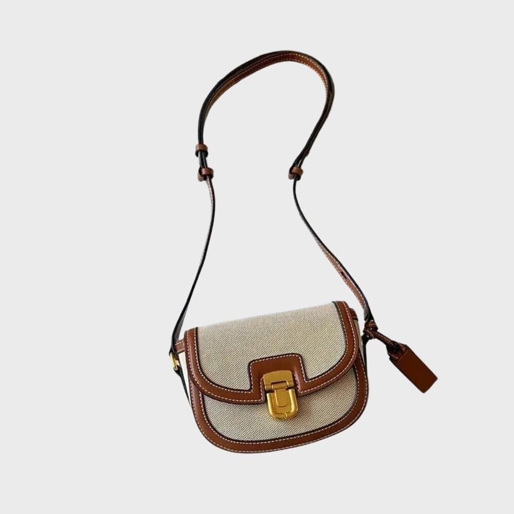 Vintage-Inspired Mini Crossbody Bag – Structured Saddle Design with Lock Closure