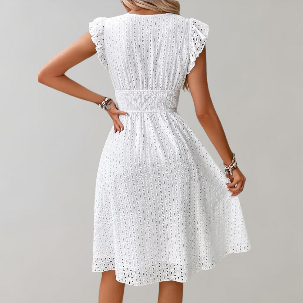Ruffle Sleeve Eyelet A-Line Mini Dress – Summer Casual Chic
