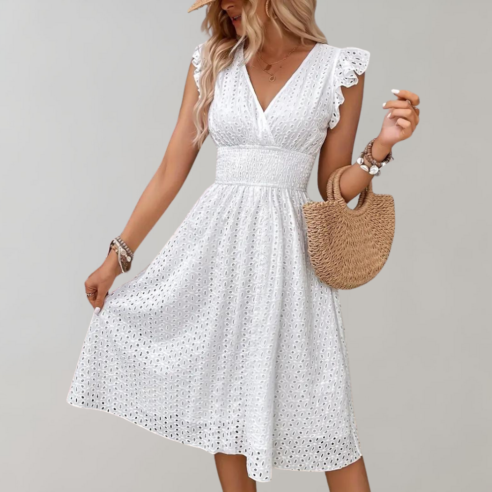 Ruffle Sleeve Eyelet A-Line Mini Dress – Summer Casual Chic