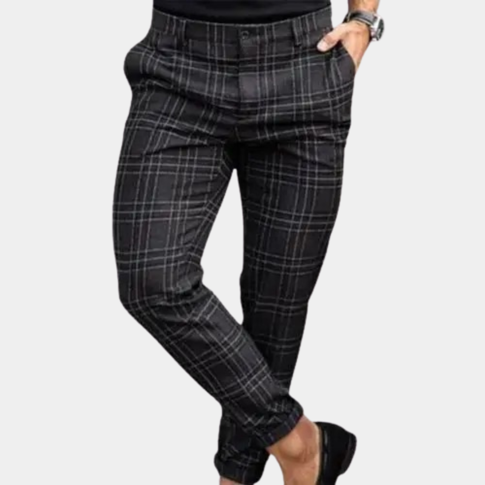 Men's Trousers – Check Print, Slim Fit Smart Casual