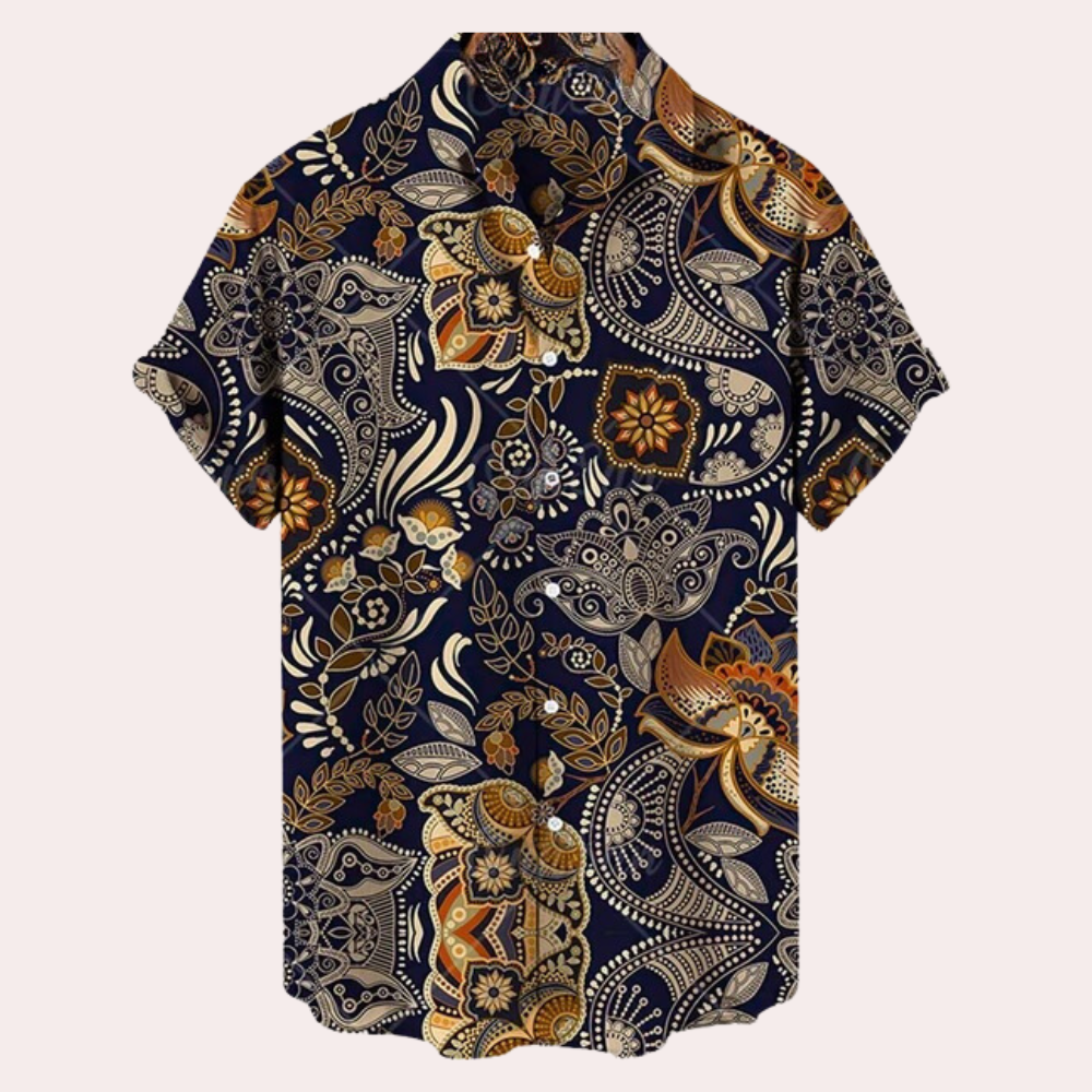 Men's Cuban Collar Shirt – Allover Print, Relaxed Fit Summer Party Shirt