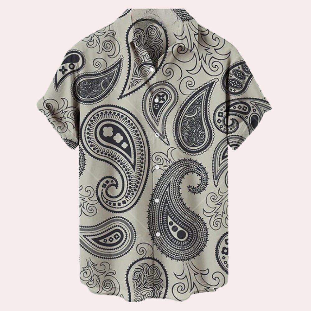 Men's Cuban Collar Shirt – Allover Print, Relaxed Fit Summer Party Shirt