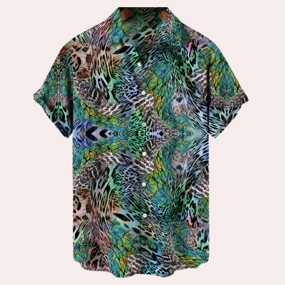 Men's Cuban Collar Shirt – Allover Print, Relaxed Fit Summer Party Shirt