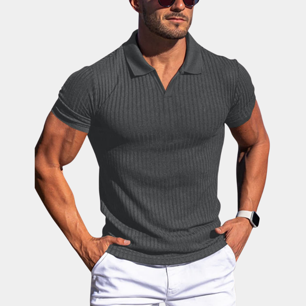 Men's Knitted Polo Shirt – Ribbed Design, Slim Fit Smart Casual Top