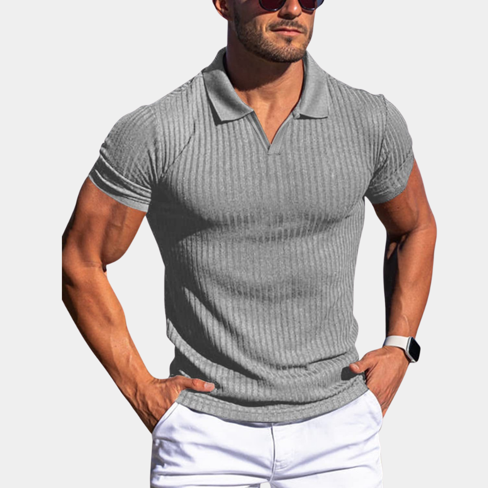 Men's Knitted Polo Shirt – Ribbed Design, Slim Fit Smart Casual Top