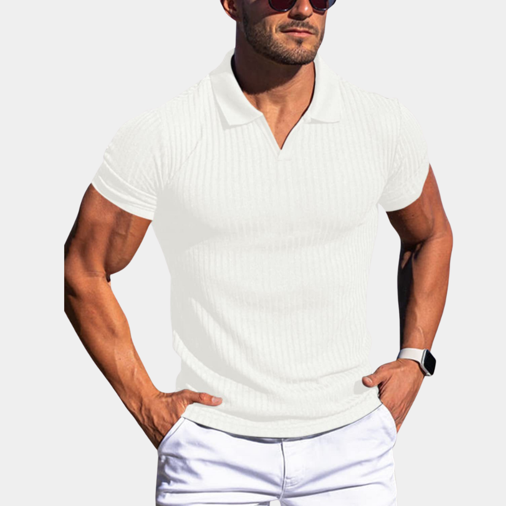 Men's Knitted Polo Shirt – Ribbed Design, Slim Fit Smart Casual Top