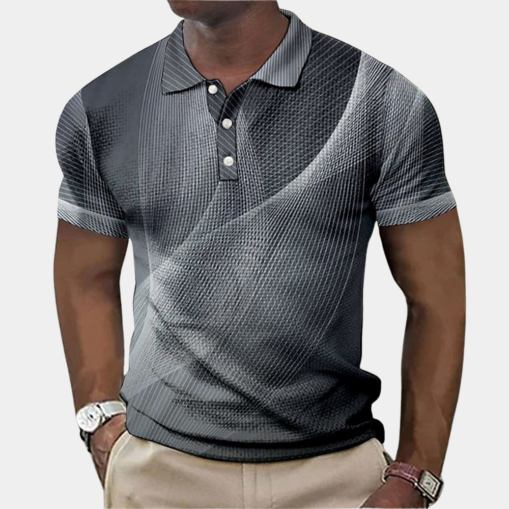 Men's Polo Shirt – Geometric Print, Lightweight Casual Wear