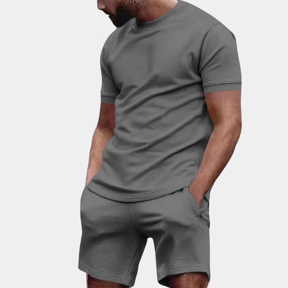 Men's Loungewear Set – Crew Neck Tee & Shorts, Regular Fit Summer Casual