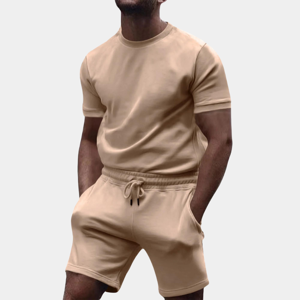 Men's Loungewear Set – Crew Neck Tee & Shorts, Regular Fit Summer Casual