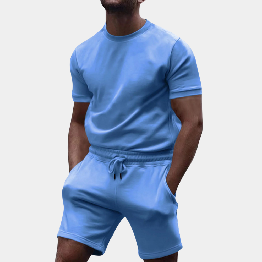 Men's Loungewear Set – Crew Neck Tee & Shorts, Regular Fit Summer Casual