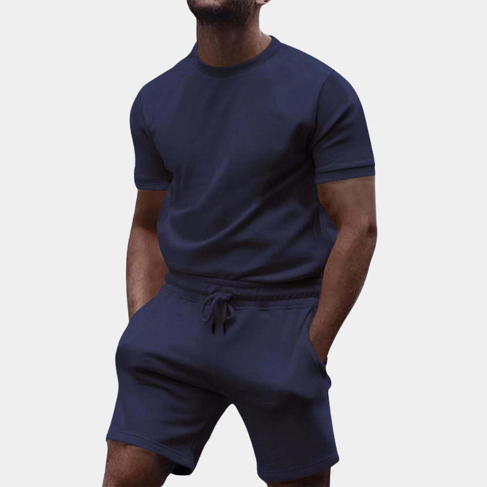 Men's Loungewear Set – Crew Neck Tee & Shorts, Regular Fit Summer Casual